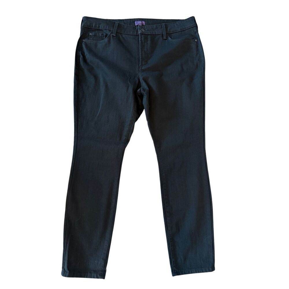 NYDJ Womens Zip Fly High Rise Twill Cotton Blend Straight Leg Jeans Black Sz 16P